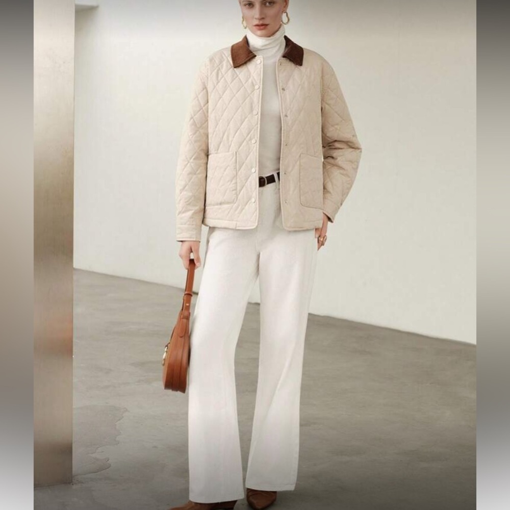 Women's Quilted Jacket with Brown Collar - Picture 8 of 8